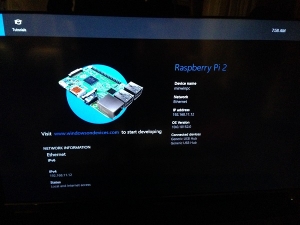 Windows IoT Core main screen showing IP address