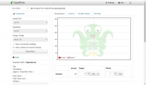 OctoPrint main screen showing Operational state
