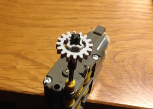 Adapter connecting LEGO gear to Tamiya shaft