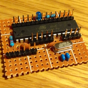 Completed DIY Arduino clone on perfboard