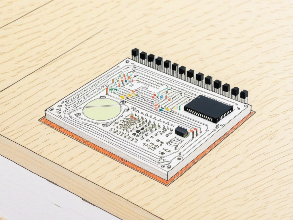完成品イメージ：マイコンチップを載せた自作の小さな基板