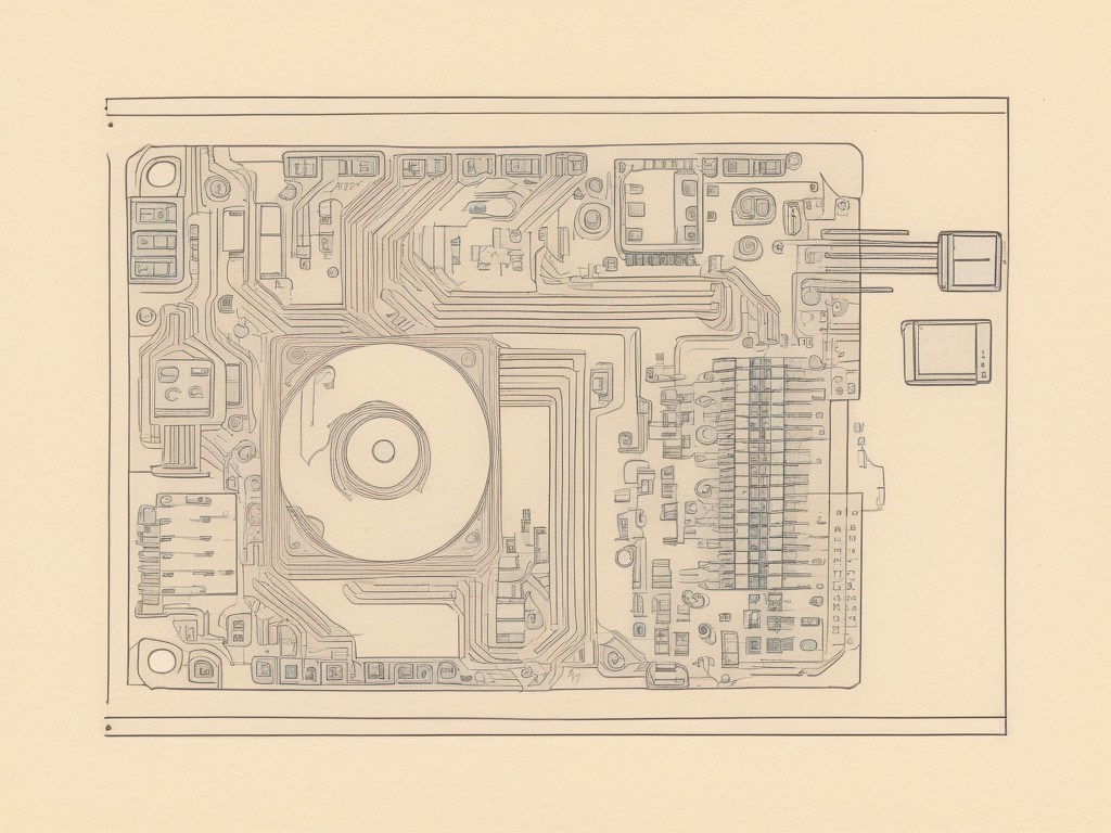 部品を並べた自作Arduino基板の線画イメージ